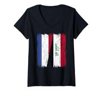 Womens Netherlands Iraq Half Flag Dutch Iraqi Jersey V-Neck T-Shirt