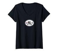 Womens Netherlands Oval Auto Decal with Flag and Crest V-Neck T-Shirt