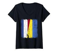 Womens Netherlands Ukraine Half Flag Dutch Ukrainian Heritage V-Neck T-Shirt
