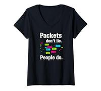 Women's Network Engineer Packets Don't Lie Cybersecurity IT V-Neck T-Shirt