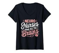 Womens Neuro Nurses Have All The Brains Funny RN Gifts for Women V-Neck T-Shirt