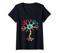 Women's Neurobiology Neuron Cell Brain Science Colorful Minimal V-Neck T-Shirt