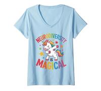 Womens Neurodiverse Unicorn Autism Spectrum ADHD V-Neck T-Shirt
