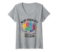 Women's Neurodiversity Celebrate The Spectrum Brain Autism Awareness V-Neck T-Shirt