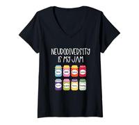 Womens Neurodiversity is My Jam Inclusion Acceptance Teacher V-Neck T-Shirt