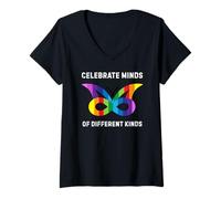 Womens Neurodiversity Neurodivergent ADHD Autism ASD Awareness V-Neck T-Shirt