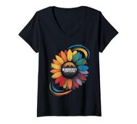Womens Neurodiversity Sunflower Celebrate The Spectrum V-Neck T-Shirt