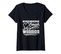 Womens Neuroendocrine Cancer Warrior Heart Ribbon V-Neck T-Shirt