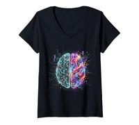 Women's Neurologist Neuroscience Brain Left and Right Thinking Mind V-Neck T-Shirt