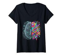 Women's Neuroscience Brain Left and Right Thinking Creativity Logic V-Neck T-Shirt