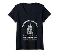 Womens Neuschwanstein Castle Bavaria German Flag Germany V-Neck T-Shirt