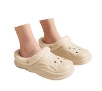 Women's Neutral PVC Clogs with Ventilation Holes and Foldable Heel Strap | A matching pair of light-coloured slip-on clogs with rounded fronts, perforations across the upper and a rear strap that
