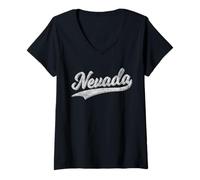 Women's Nevada NV Varsity Script Classic Sporty Jersey Style. V-Neck T-Shirt