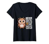 Womens Never Argue with A Short Girl Who Has an 'A',Cute Owl Design V-Neck T-Shirt
