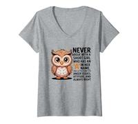 Womens Never Argue with A Short Girl Who Has an 'A',Cute Owl Design V-Neck T-Shirt