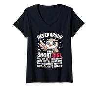 Womens Never Argue with A Short Girl Who Has an 'A',Cute Owl Design V-Neck T-Shirt