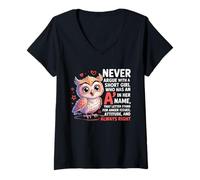 Womens Never Argue with A Short Girl Who Has an 'A',Cute Owl Design V-Neck T-Shirt