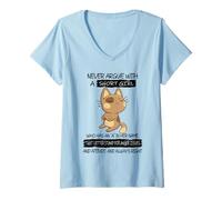 Womens Never Argue with A Short Girl Who Has an A in Her Name Cat V-Neck T-Shirt