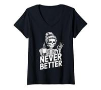 Womens Never Better Skeleton Coffee Design V-Neck T-Shirt