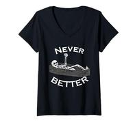 Womens Never Better Skull Skeleton Is In The Coffin Halloween Funny V-Neck T-Shirt