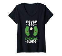 Womens Never Eat Pickles Alone Cucumbers Cucumber Vegetables Pickle V-Neck T-Shirt