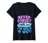 Womens Never Forget I'm Wild & Wet - Funny Rude Otter V-Neck T-Shirt