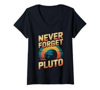 Womens Never Forget Pluto Science Nerd Retro V-Neck T-Shirt