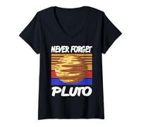 Womens Never Forget Pluto Space Humor Astronomy Nerd Retro V-Neck T-Shirt