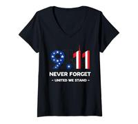 Womens Never Forget September 11 2001 Memorial Day American Flag V-Neck T-Shirt