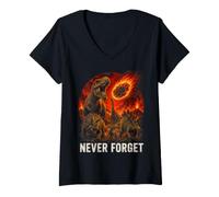 Women's Never Forget T Rex Meteor Retro Triceratops Fossil Age V-Neck T-Shirt