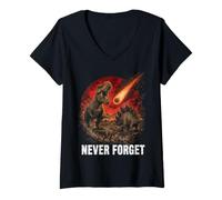 Women's Never Forget T Rex Meteor Stegosaurus Dinosaur Era V-Neck T-Shirt