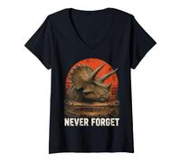 Women's Never Forget Triceratops Extinction Crater Retro Era V-Neck T-Shirt
