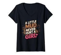 Women's Never Hurt Girl Running Muddy Mudding Race Obstacle Mud Run V-Neck T-Shirt