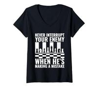 Women's Never Interrupt Your Enemy Chess Quote V-Neck T-Shirt