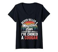 Womens Never Killed A Mountain Lion But I've Choked A Cougar Funny V-Neck T-Shirt