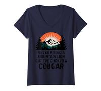 Womens Never Killed A Mountain Lion But I've Choked A Cougar Humor V-Neck T-Shirt
