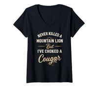 Womens Never Killed A Mountains Lion But I’ve Choked A Cougar Funny V-Neck T-Shirt