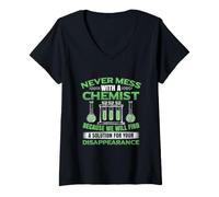 Women's Never Mess with A Chemist We Find A Solution Funny Chemistry V-Neck T-Shirt