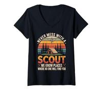 Womens Never Mess with A Scout We Know Places Where No One Will V-Neck T-Shirt