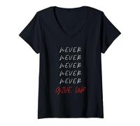 Women's Never Never Give Up Motivations Saying V-Neck T-Shirt