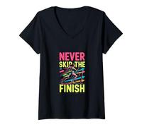 Women's Never Skip The Finish Running Motivation Design V-Neck T-Shirt