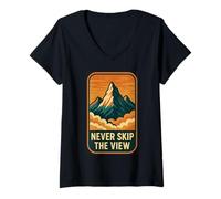 Womens Never Skip The View Motivational Mountain V-Neck T-Shirt