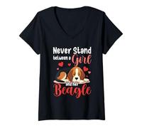 Women's Never Stand Between A Girl and Her Beagle Love V-Neck T-Shirt