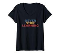 Womens Never Stop Learning Retro 70s Vintage V-Neck T-Shirt