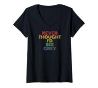 Women's Never Thought I'd See Grey Funny UFO Sci-Fi Pun V-Neck T-Shirt