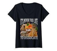 Womens Never Too Late to Dissociate Funny Capybara Meme Bootleg Y2K V-Neck T-Shirt
