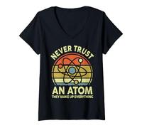 Women's Never Trust an Atom Funny Chemistry Pun Science Teacher Gift V-Neck T-Shirt