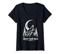 Women's Never Turn Back Wolf Howling at Moon V-Neck T-Shirt
