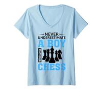 Womens Never Underestimate A Boy Who Loves Chess V-Neck T-Shirt