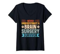 Women's Never Underestimate A Brain Surgery Survivor V-Neck T-Shirt